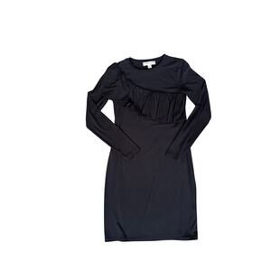 Michael Kors Black Long Sleeve Ruffle Trim Shift Dress - Size S